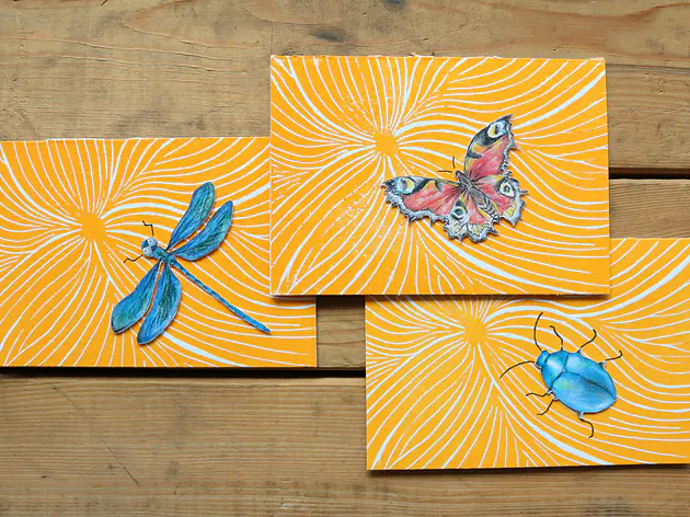 Blüte und Wasser Linoldruck 