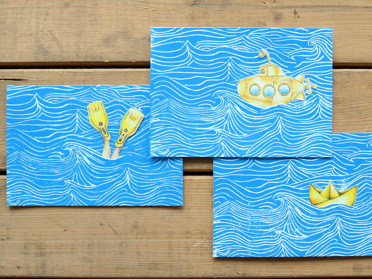 Blüte und Wasser Linoldruck 