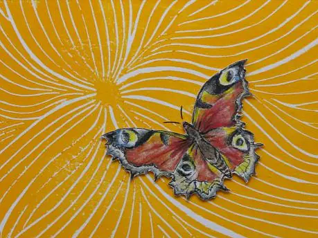 Blüte und Wasser Linoldruck 