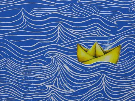 Blüte und Wasser Linoldruck 