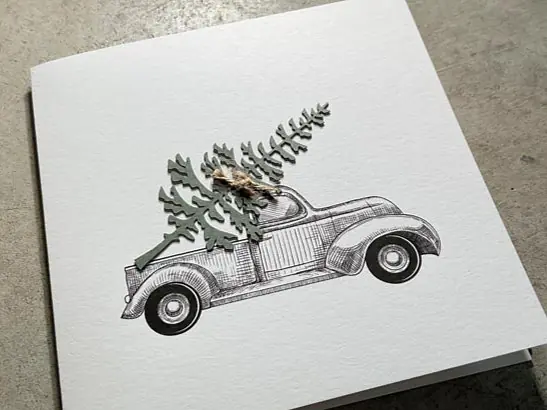 Weihnachtskarte - Auto mit Tannenbaum