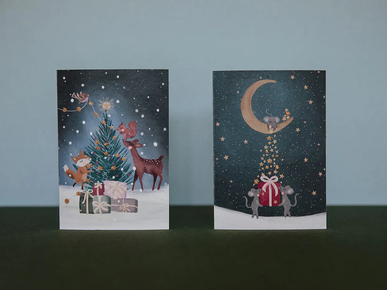 Grusskarten mit Bio- Glitzer