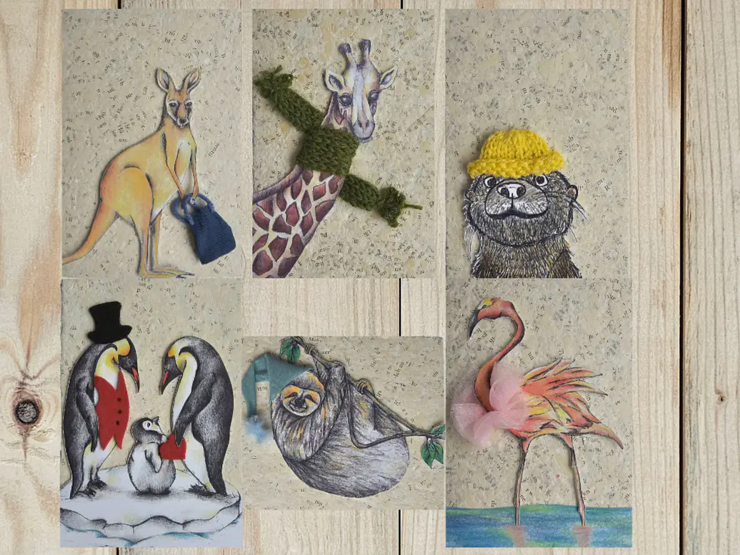 Liebenswerte Tiere auf handgeschöpftem Papier