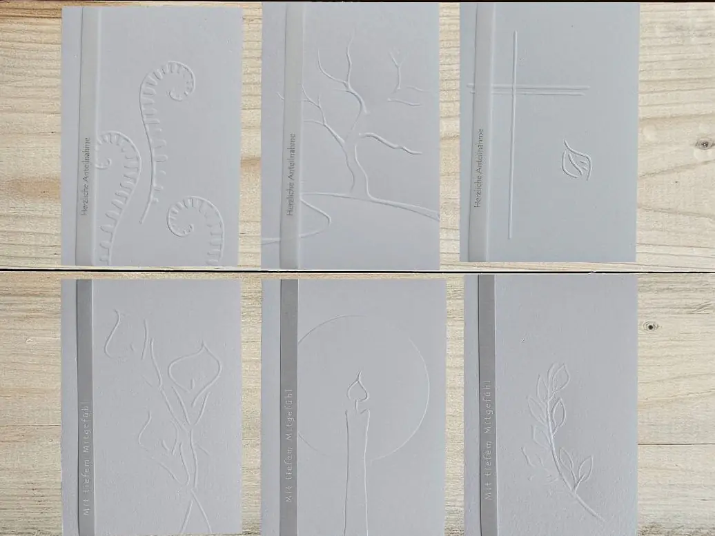 Trauerkarten mit Prägung auf handgeschöpftem Papier