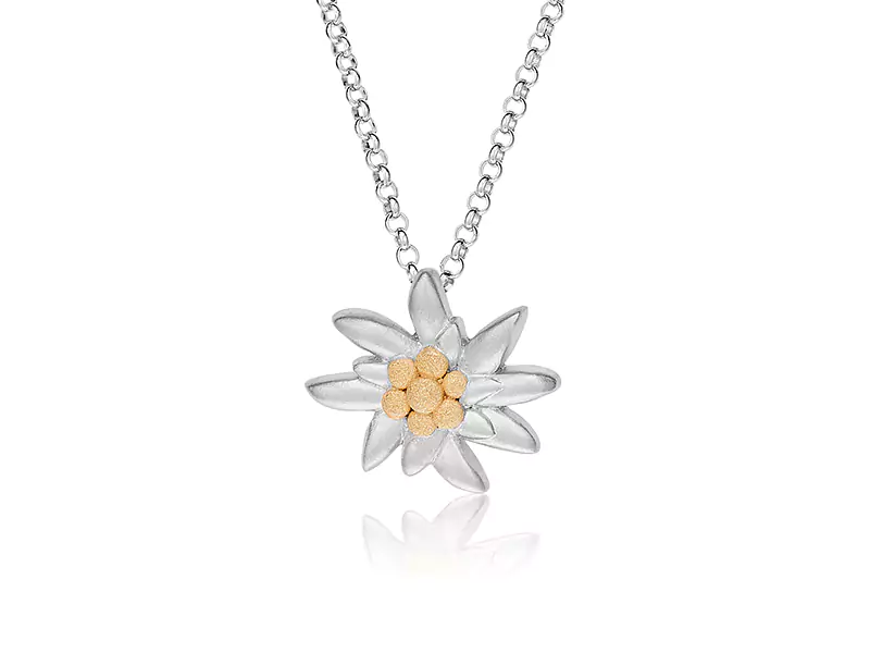 Collier Argent Sterling avec Pendentif motif Edelweiss Bicolore