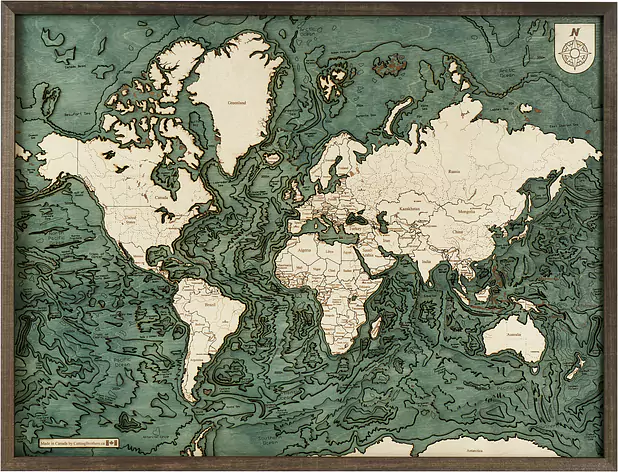 3D - WELTKARTE / WORLDMAP aus Naturholz und in Handarbeit gefertigt 