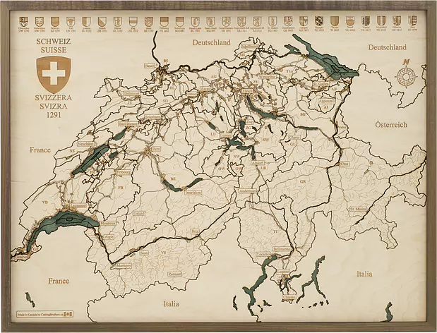 3D - WANDKARTE SCHWEIZ/SWITZERLAND aus Naturholz und in Handarbeit gefertigt