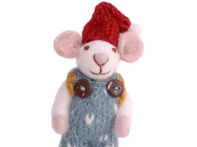 Mini White Boy Mouse w/Knitted Overalls